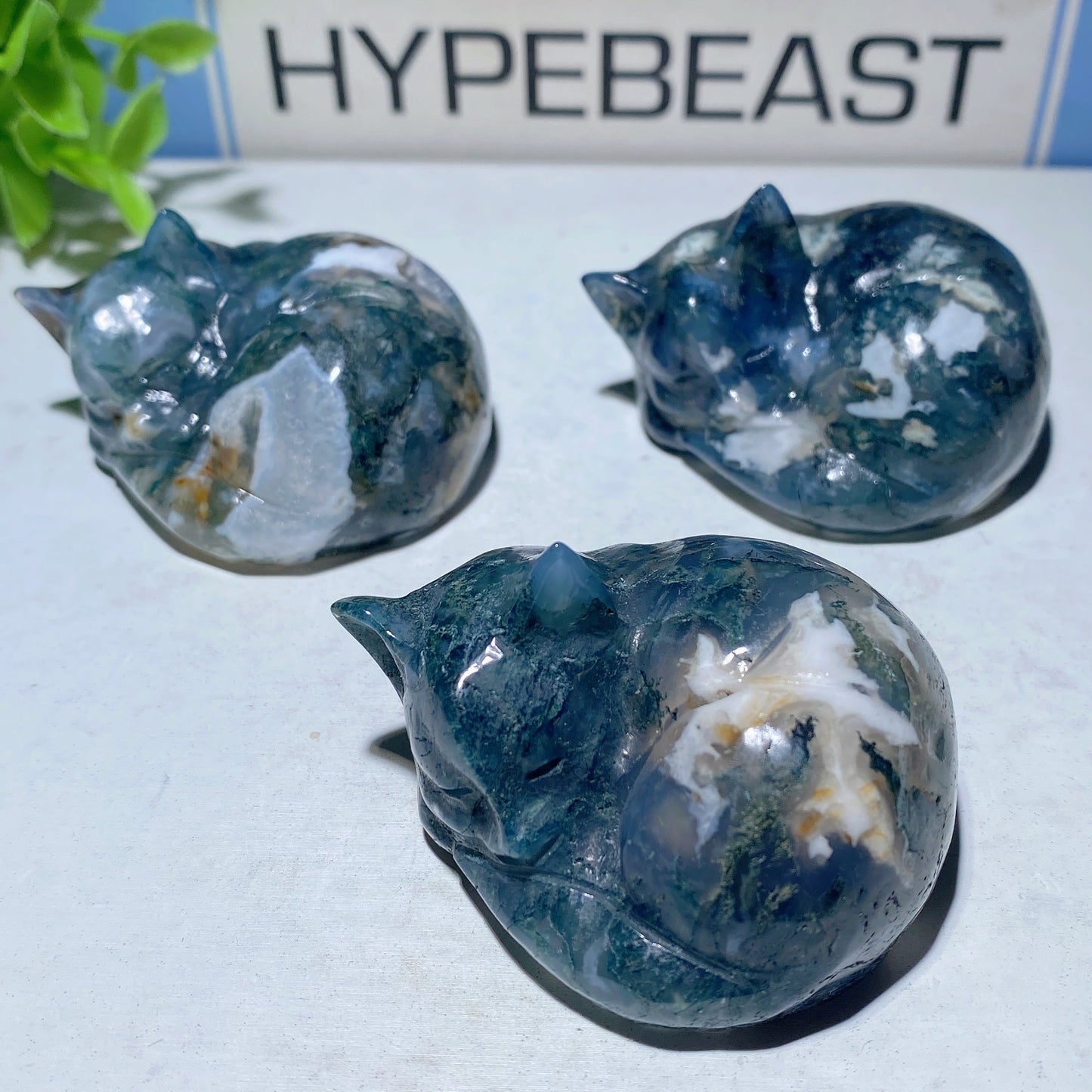 2.0" Moss Agate Cat Carvings Bulk Wholesale