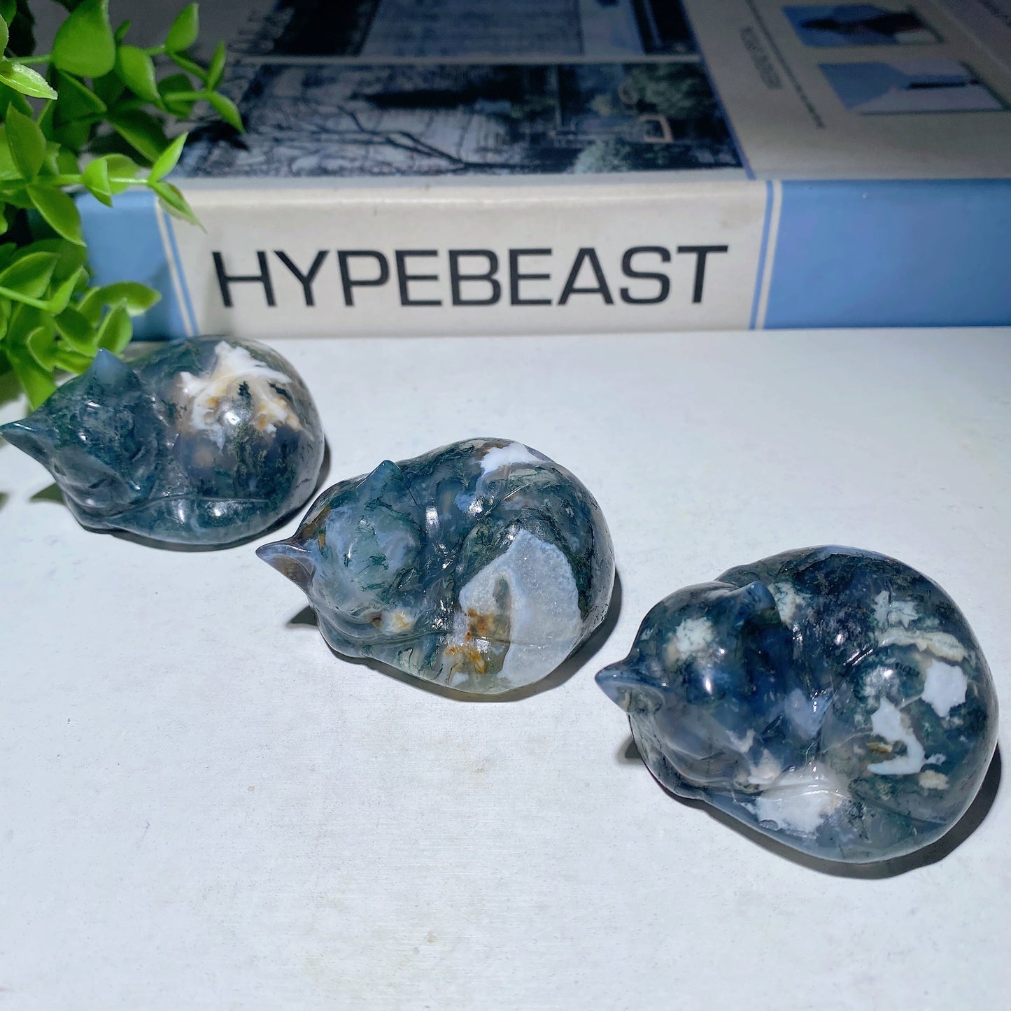 2.0" Moss Agate Cat Carvings Bulk Wholesale