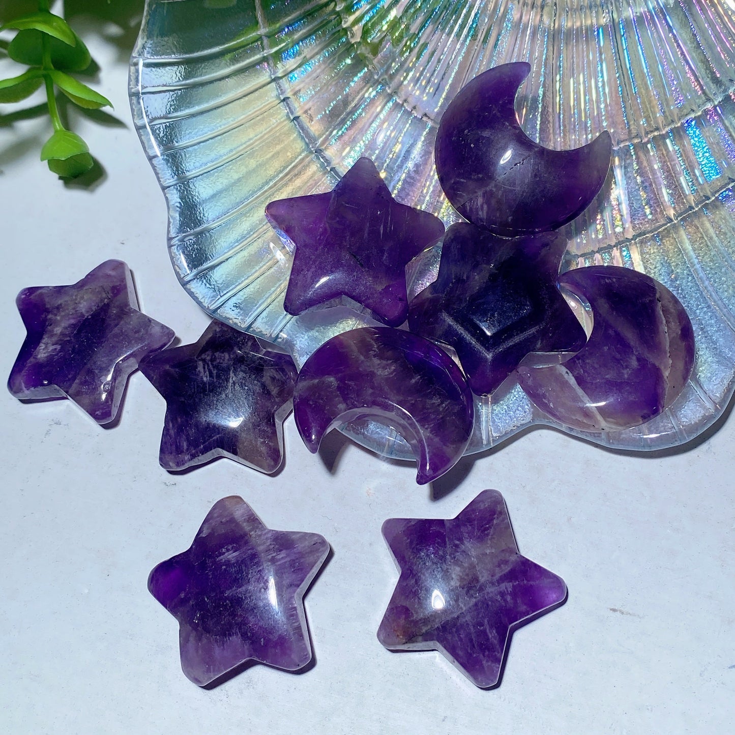 1.1" Dream Amethyst Moon Star Carvings Bulk Wholesale