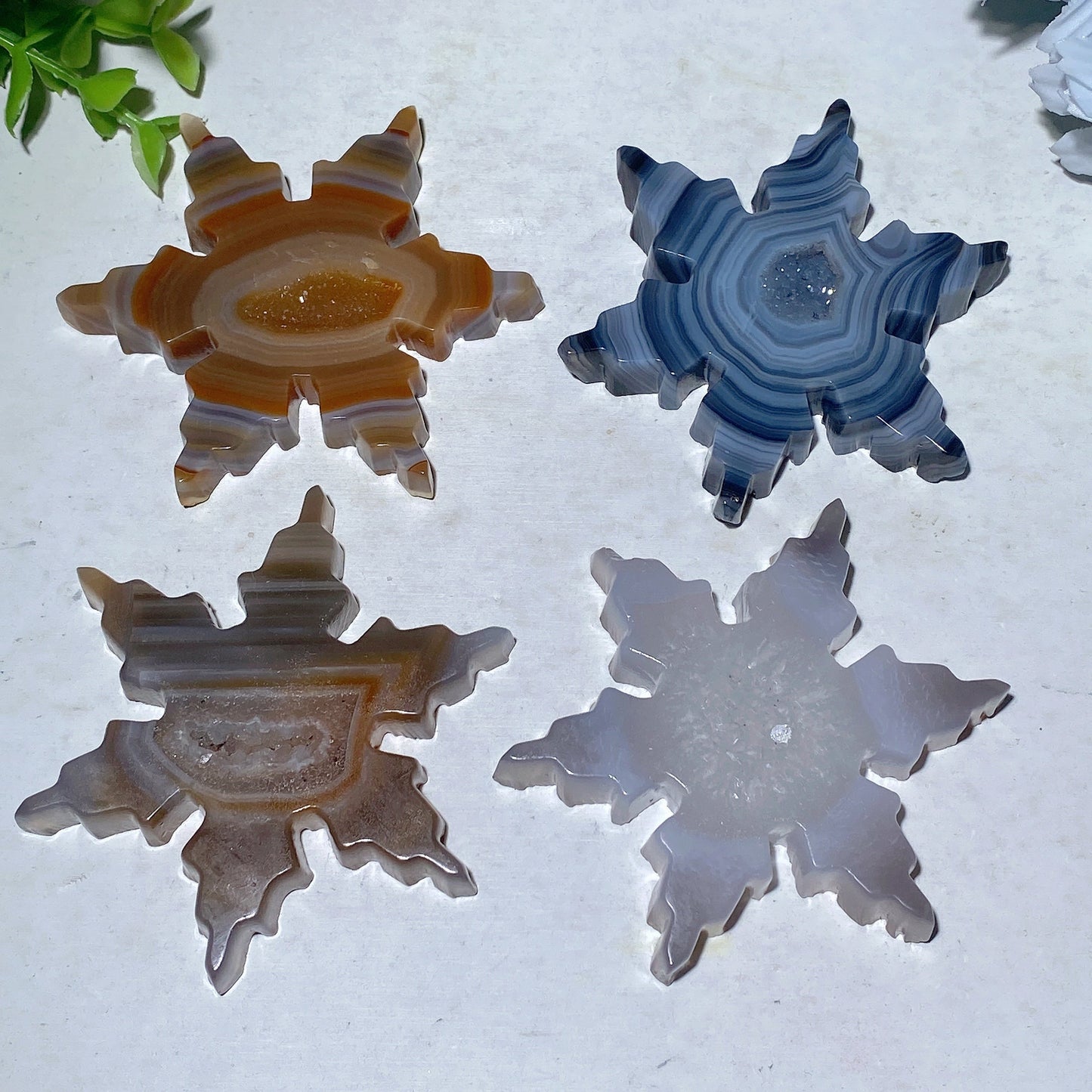 3.0" Druzy Agate Snowflake Carvings Bulk Wholesale