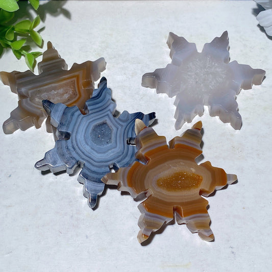 3.0" Druzy Agate Snowflake Carvings Bulk Wholesale