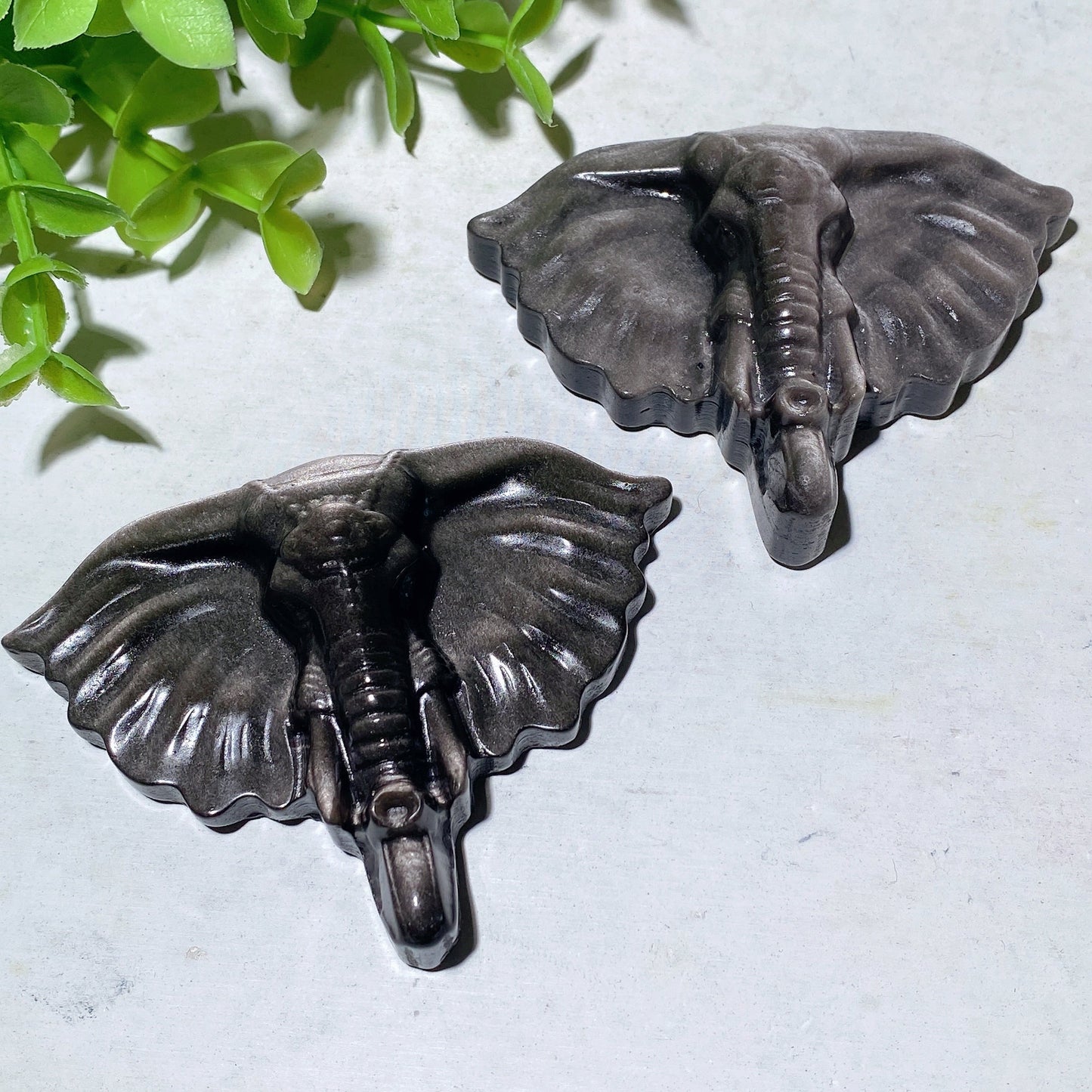 3.0" Silver Obsidian Elephant Carvings Bulk Wholesale