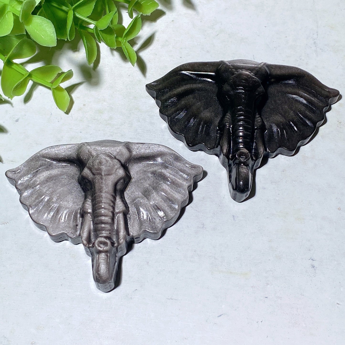 3.0" Silver Obsidian Elephant Carvings Bulk Wholesale