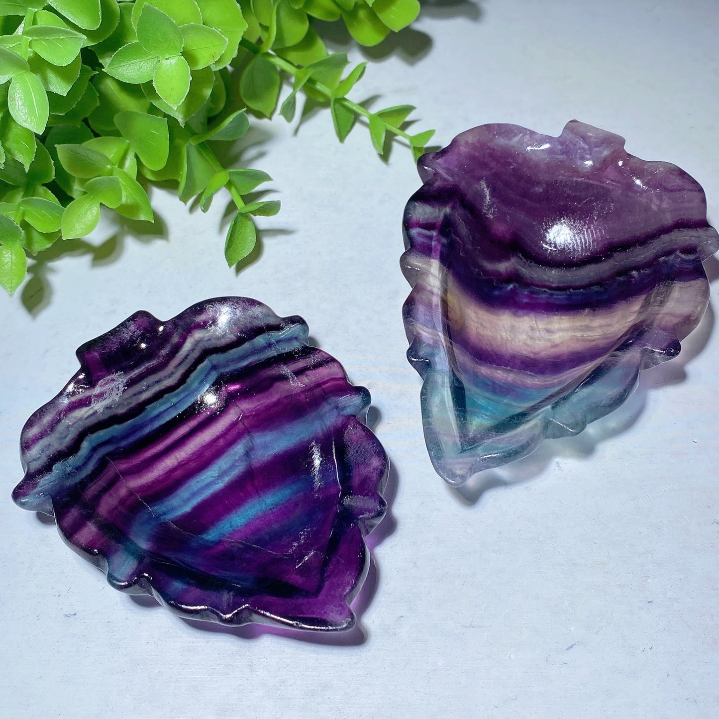 3.2"-3.8" Rainbow Fluorite Leaf Shape Bowl Carvings Bulk Wholesale