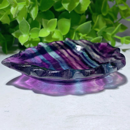 3.2"-3.8" Rainbow Fluorite Leaf Shape Bowl Carvings Bulk Wholesale