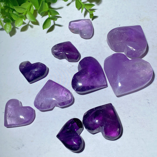 100g Amethyst Heart Carvings Bag Bulk Wholesale