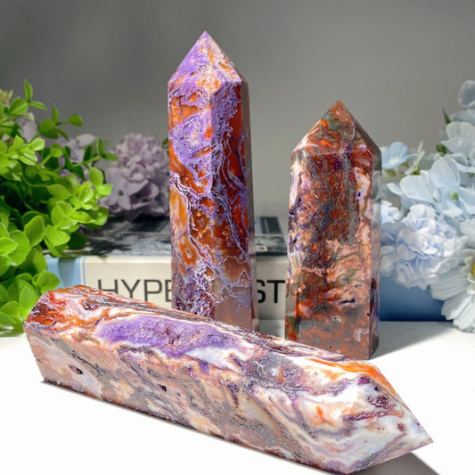 4.5"-6.0" Purple Moss Agate Tower Bulk Wholesale