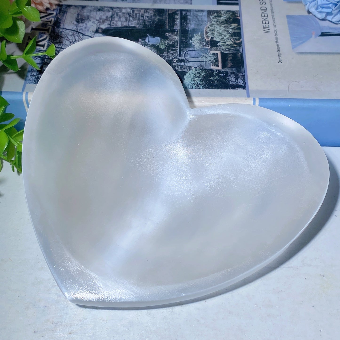 6.2" Selenite Heart Bowl Triple Bowl Carvings Bulk Wholesale