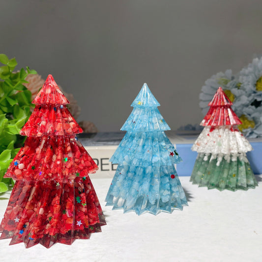 3.5" Mixed Crystal Chips Resin Christmas Tree Carvings Bulk Wholesale