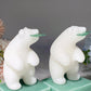 4.4" White Jade Polar Bear with Green Aventurine Base Carvings Bulk Wholesale