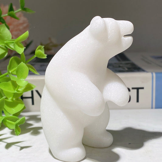 3.1" White Jade Polar Bear Carvings Bulk Wholesale