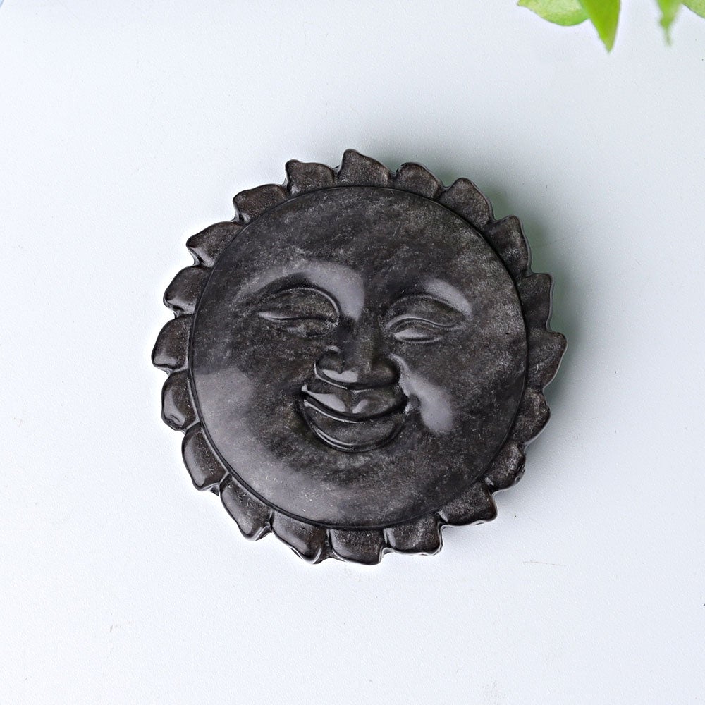 2" Silver Obsidian Sun Face Crystal Carving Wholesale Crystals