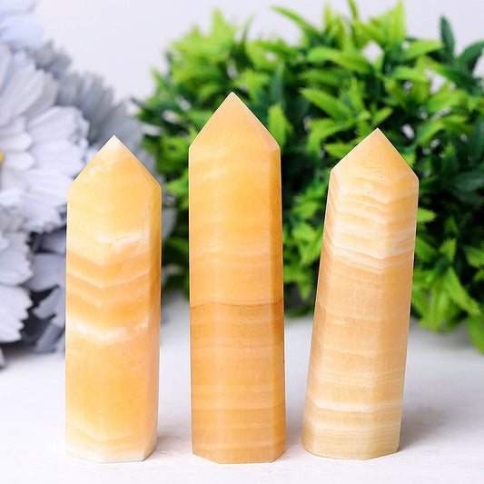 Set of 3 Honey Calcite Points Wholesale Crystals