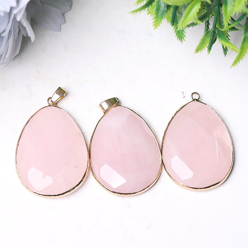 1.75" Rose Quartz Pendant with Golden Rim Wholesale Crystals