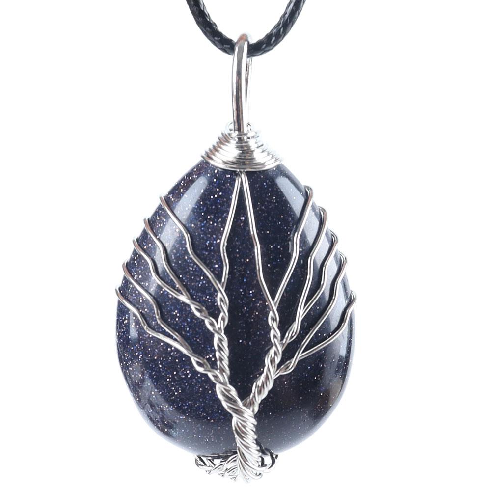 Teardrop Shape Crystal Stone Wire Wrapped Copper Tree of Life Chakra Pendant Wholesale Crystals