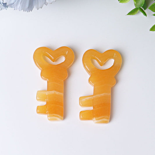 2.3" Orange Calcite Heart Key Crystal Carvings Wholesale Crystals