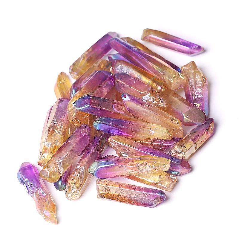 Drilled Double Color Aura Quartz Crystal Points Raw Rough Clear Rock Quartz Sticks Wholesale Crystals