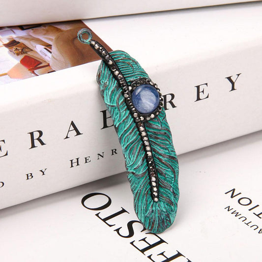 Metal Feather Shape Pendant with Kyanite Wholesale Crystals