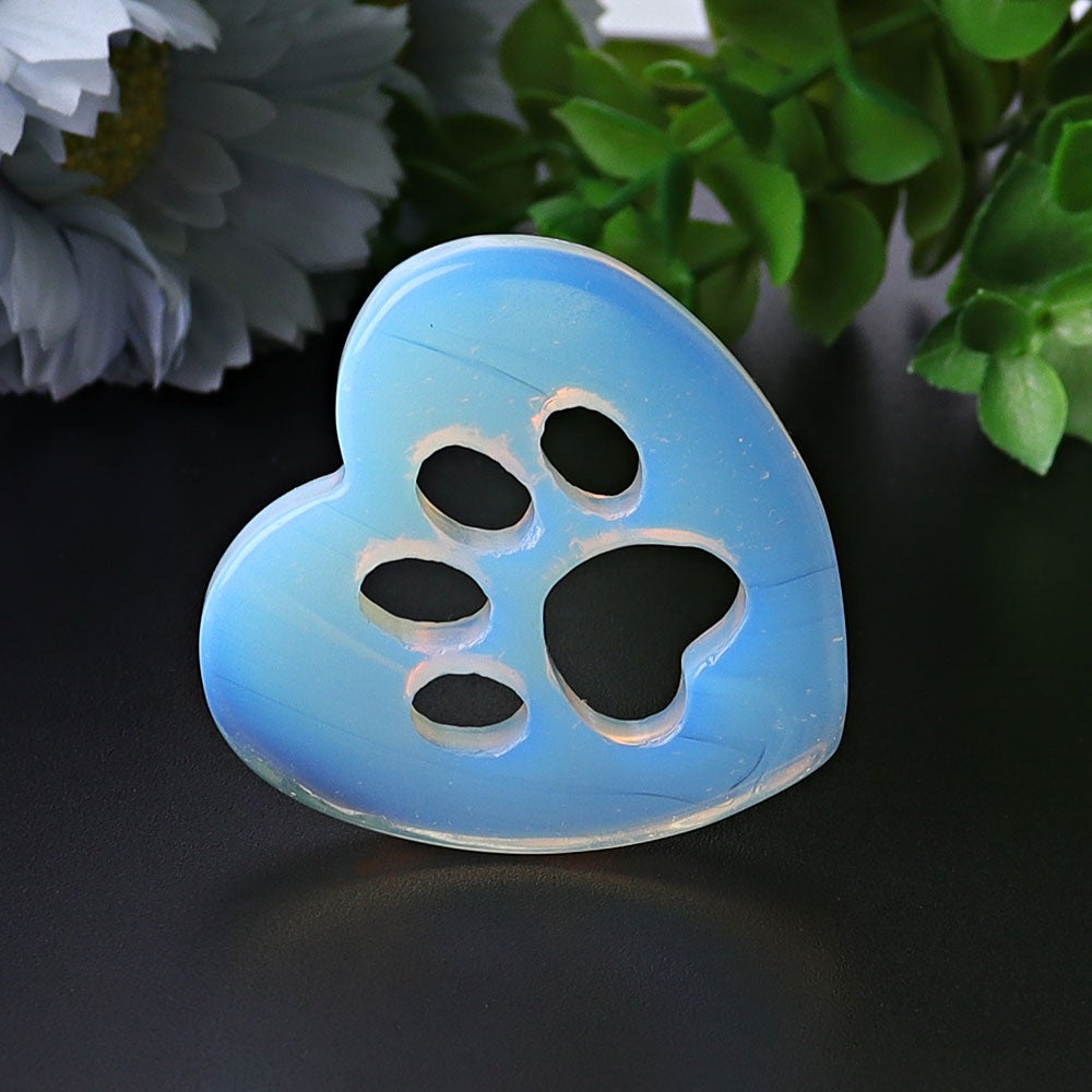 1.9" Opalite Heart with Cat Paw Crystal Carvings Wholesale Crystals