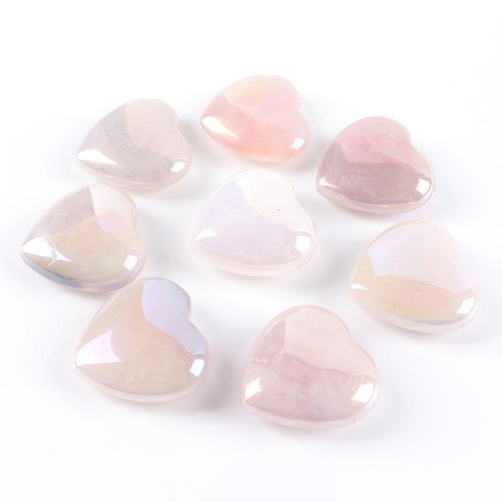 Set of 8 Aura Quartz Heart Shape Crystal Carvings Wholesale Crystals