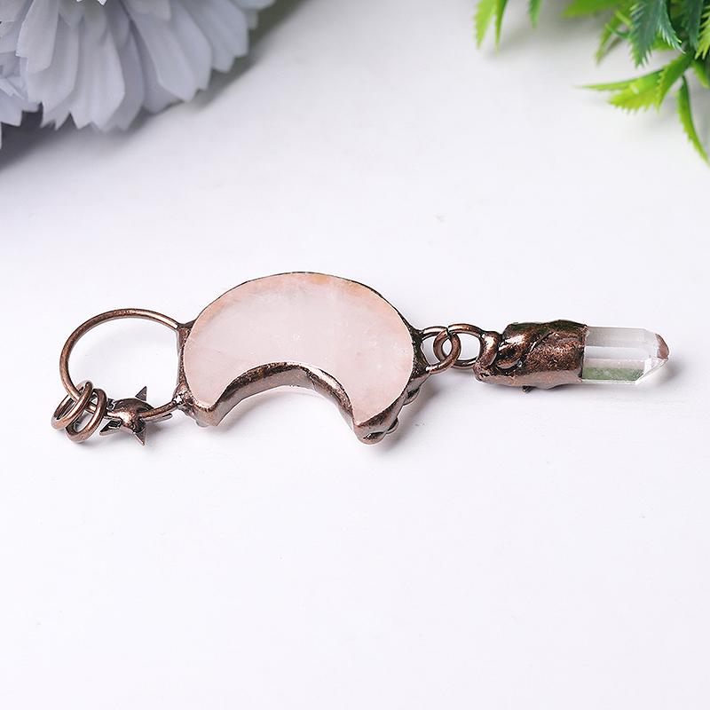 Rose Quartz Moon Shape Pendant for Jewelry DIY Wholesale Crystals