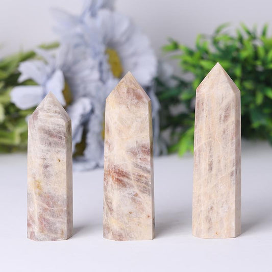 Wholesale Natural Flasing Peach Moonstone Points Wholesale Crystals