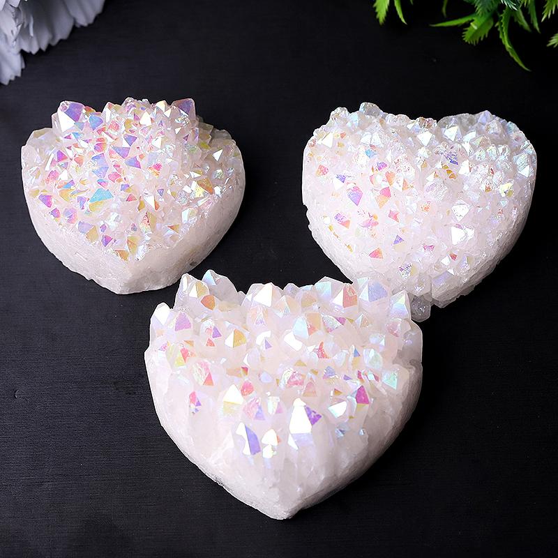 2" Aura Cluster Heart Shape Crystal Carvings Wholesale Crystals