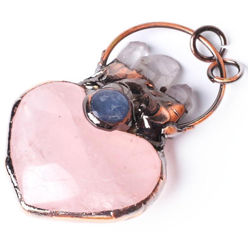 Rose Quartz Heart Shape Crystal Pendant Key Chain DIY Jewelry Wholesale Crystals