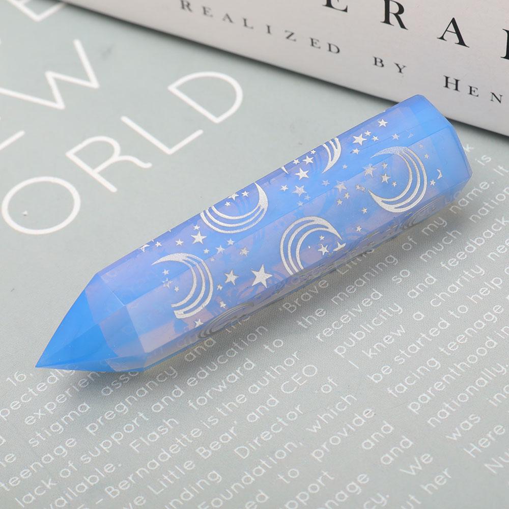 Blue Opalite Point with Laser Engraved Pattern Wholesale Crystals