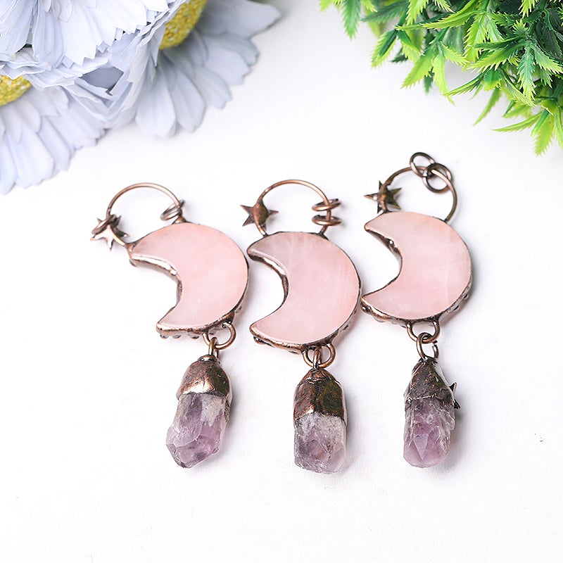 3.7" Rose Moon Amethyst Pendant Key Chain DIY Wholesale Crystals