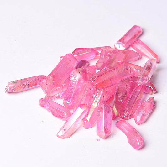 Drilled Pink Aura Quartz Crystal Points Raw Rough Clear Rock Quartz Sticks Wholesale Crystals