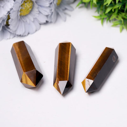 Wholesale Natural High Quality Tiger Eye Stone Quartz Crystal Double Point DT Wand Wholesale Crystals