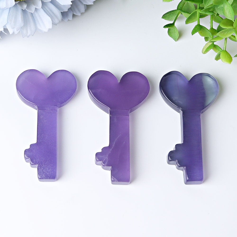 3" Fluorite Heart Key Crystal Carvings Wholesale Crystals