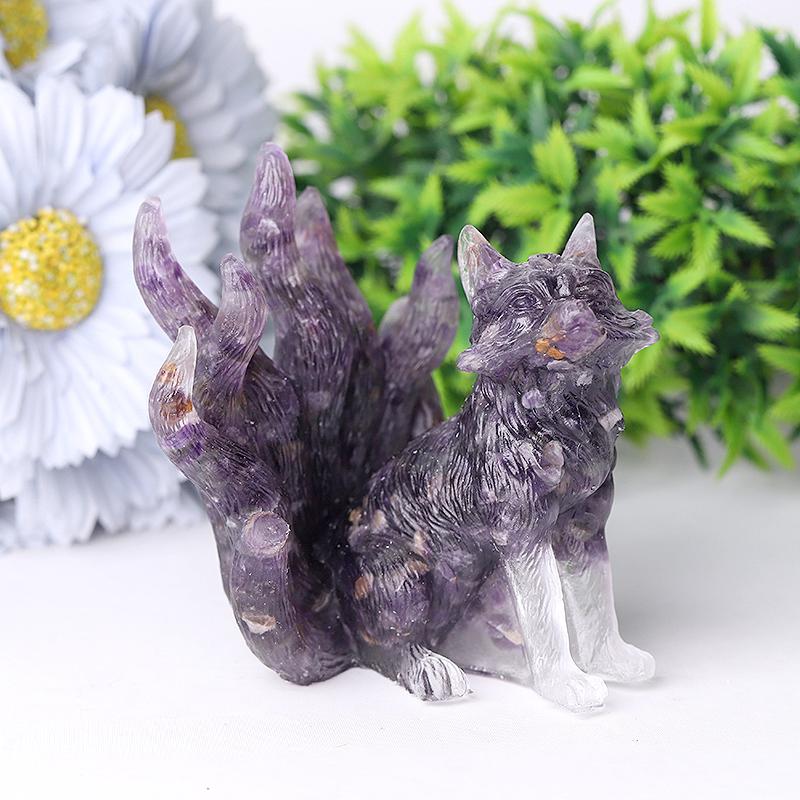 4" Nine-tail Fox Crystal Resin Carvings Wholesale Crystals