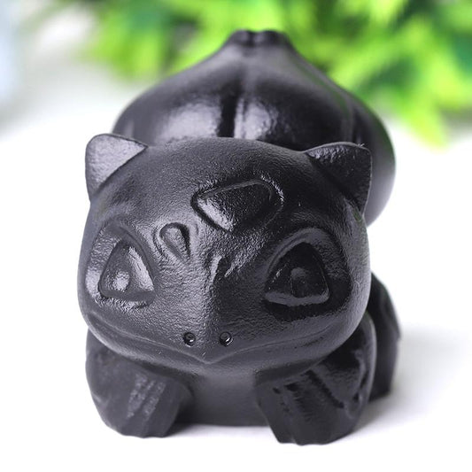 2" Black Obsidian Bulbasaur Crystal Carvings Wholesale Crystals