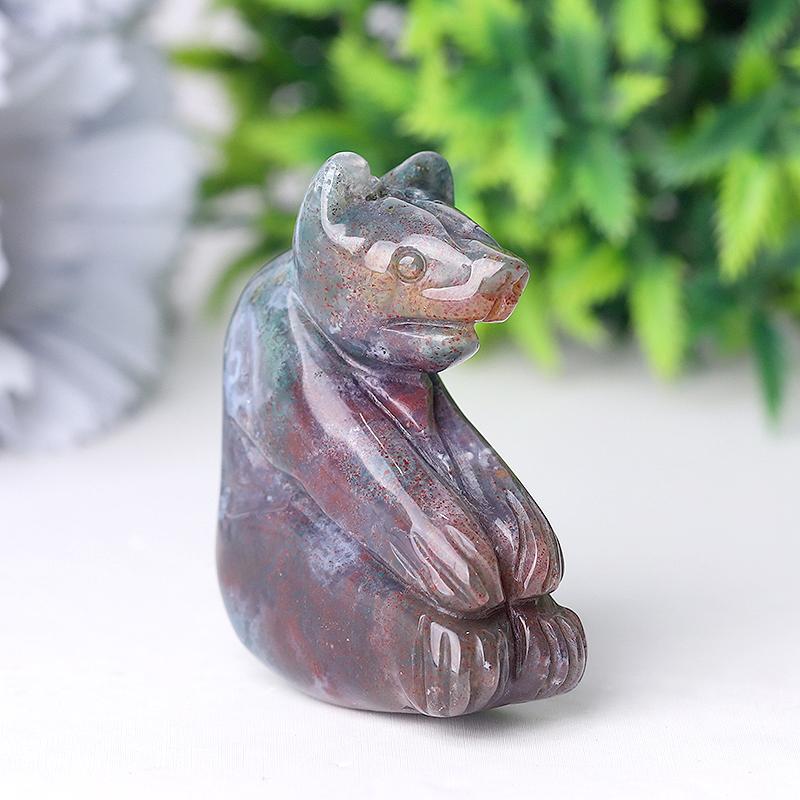 2" Moss Agate Bear Crystal Carving Wholesale Crystals