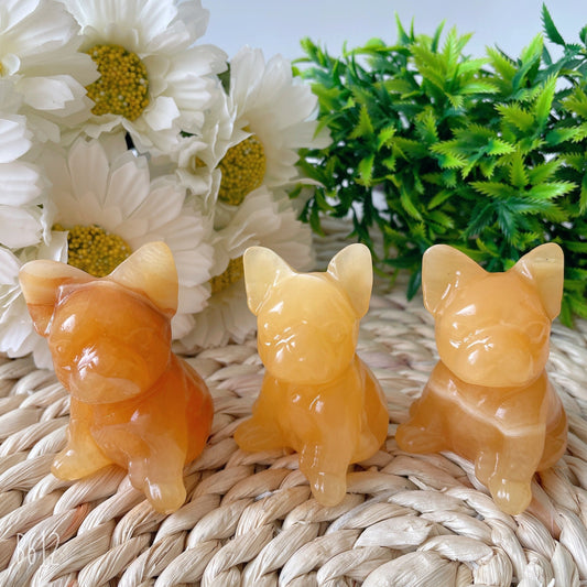 2.4" High Quality Yellow Calcite French Bulldog Carving Crystal Dog For Home Decor Wholesale Crystals