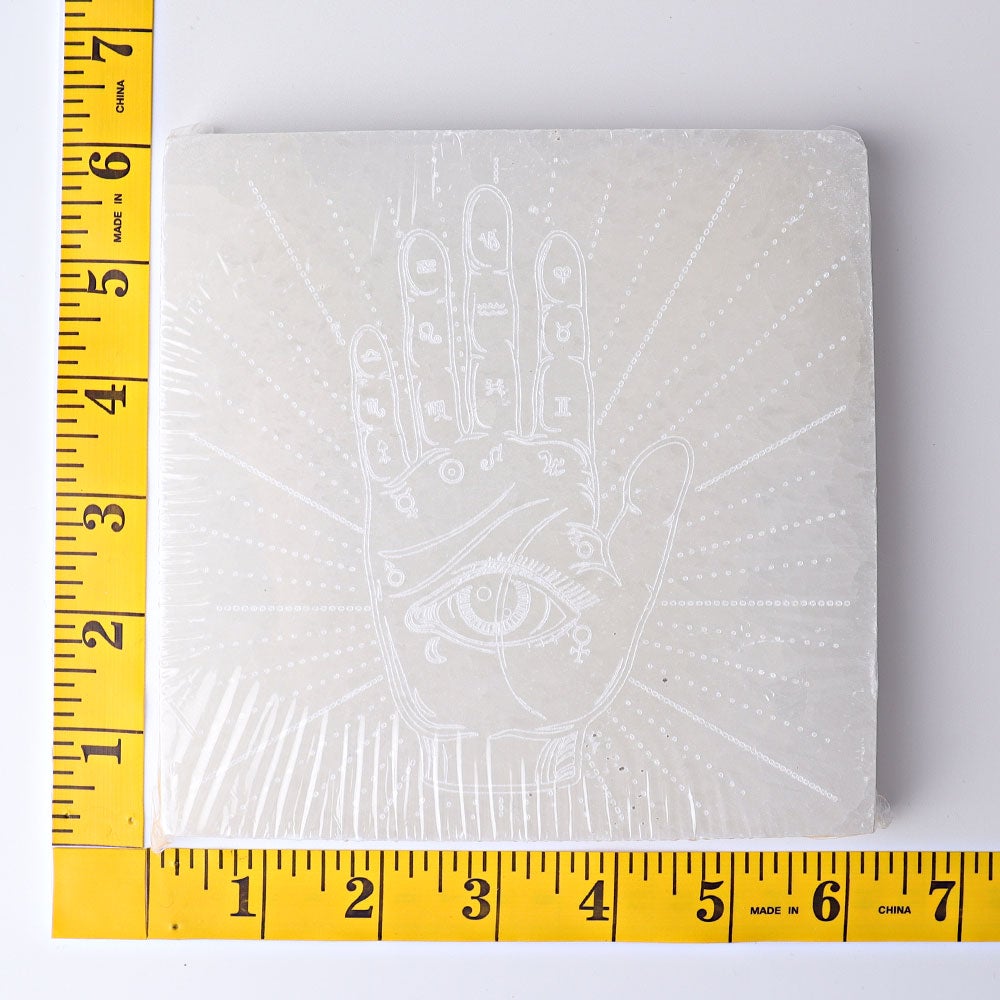 6" Square Selenite Coaster with Chakra Hand Printing Wholesale Crystals