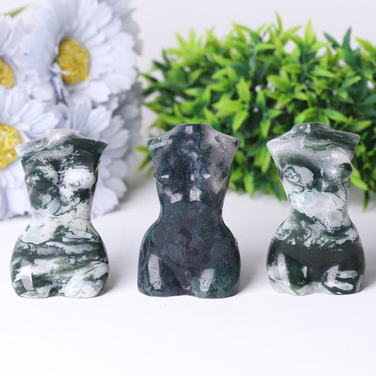 3“ Moss Agate Woman Model Body Crystal Carvings Wholesale Crystals