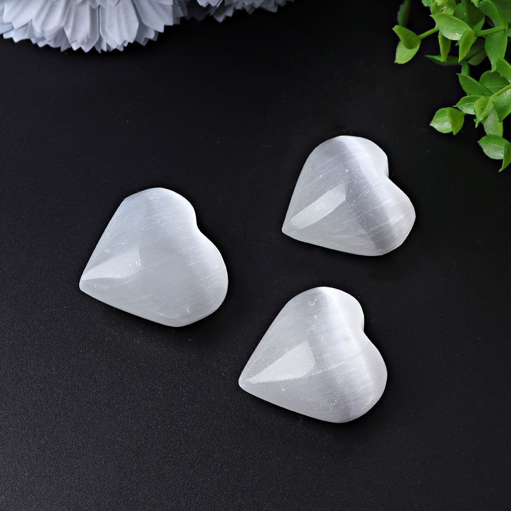 1.7"-2.8" Selenite Heart Crystal Carvings Wholesale Crystals