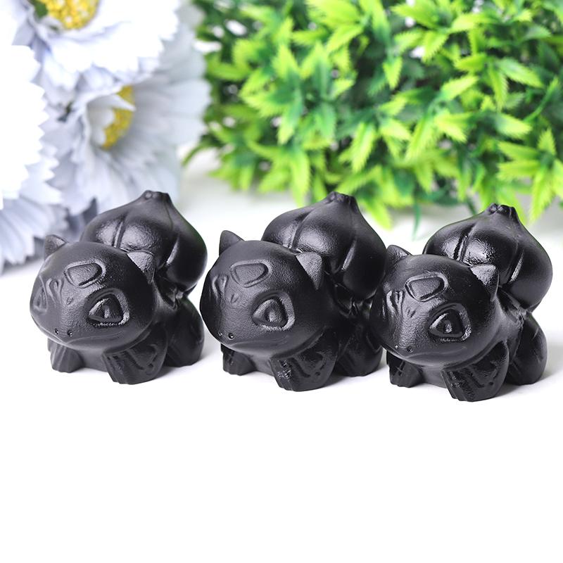 2" Black Obsidian Bulbasaur Crystal Carvings Wholesale Crystals