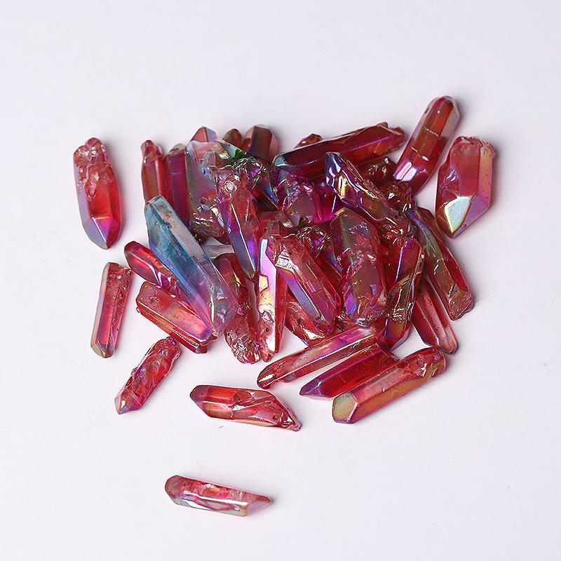 Drilled Red Aura Quartz Crystal Points Raw Rough Clear Rock Quartz Sticks Wholesale Crystals