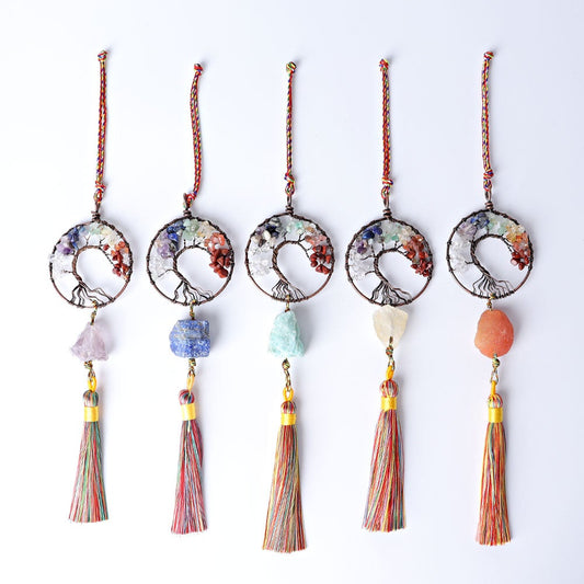 Chakra Life Tree Hanging Ornament with Tassel Wholesale Crystals