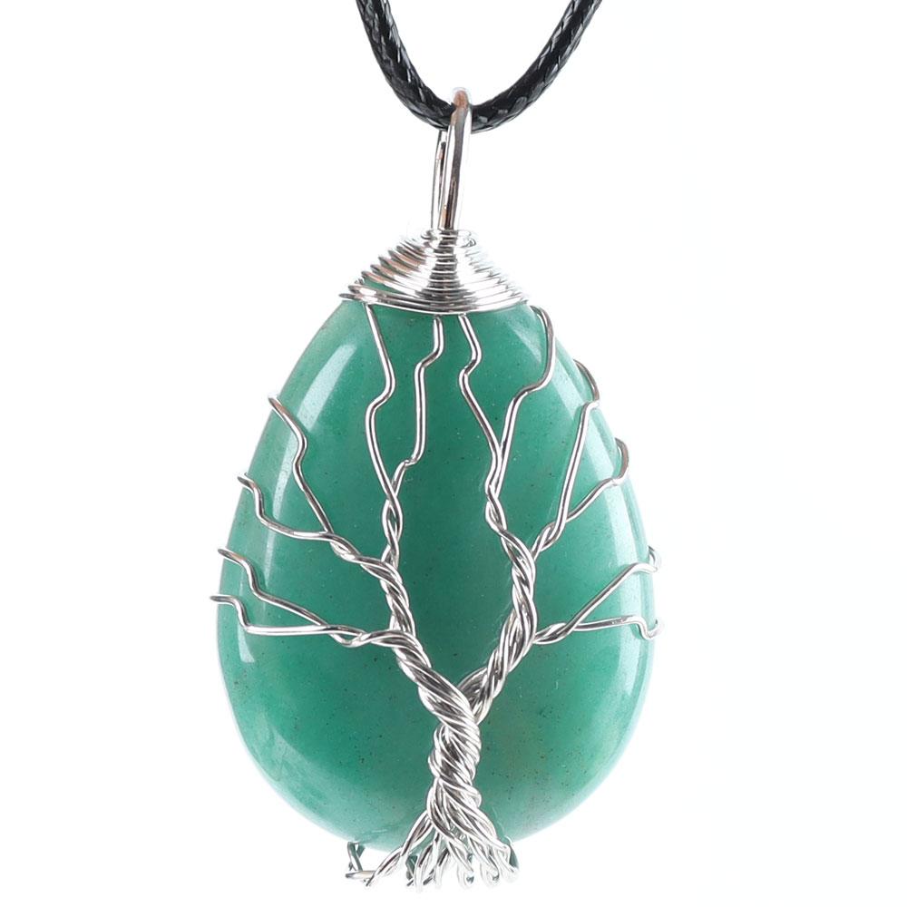 Teardrop Shape Crystal Stone Wire Wrapped Copper Tree of Life Chakra Pendant Wholesale Crystals