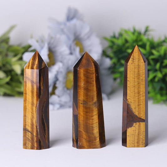 Wholesale Natural Quartz Crystal Point Reiki Gemstone Wands Crystal Tower Yellow Tiger Eye Points For Decoration Wholesale Crystals