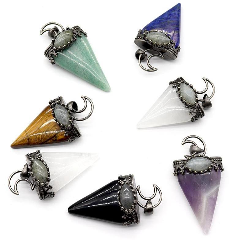 Crystal and Gem Stone Moon Pendants Wholesale Crystals