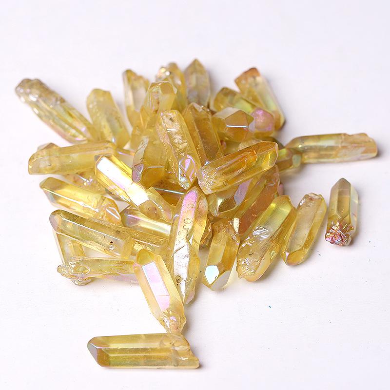 Drilled Yellow Aura Quartz Crystal Points Raw Rough Clear Rock Quartz Sticks Wholesale Crystals