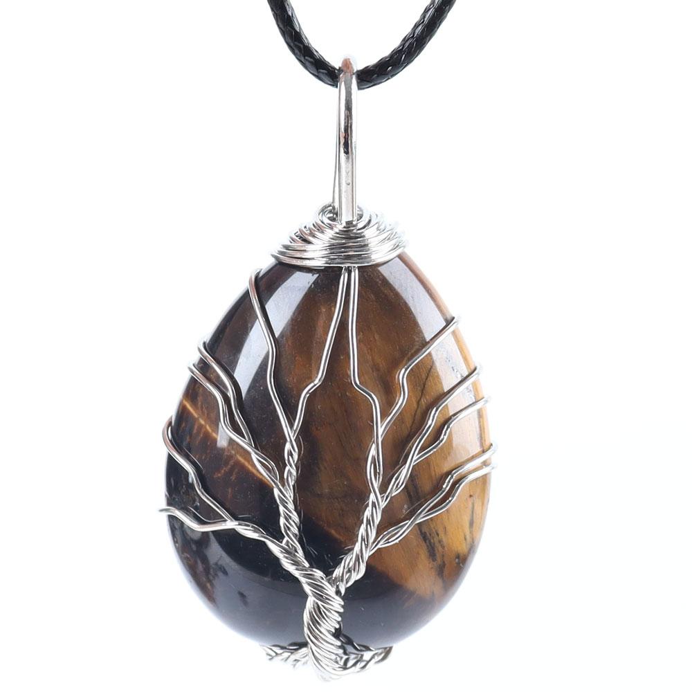 Teardrop Shape Crystal Stone Wire Wrapped Copper Tree of Life Chakra Pendant Wholesale Crystals