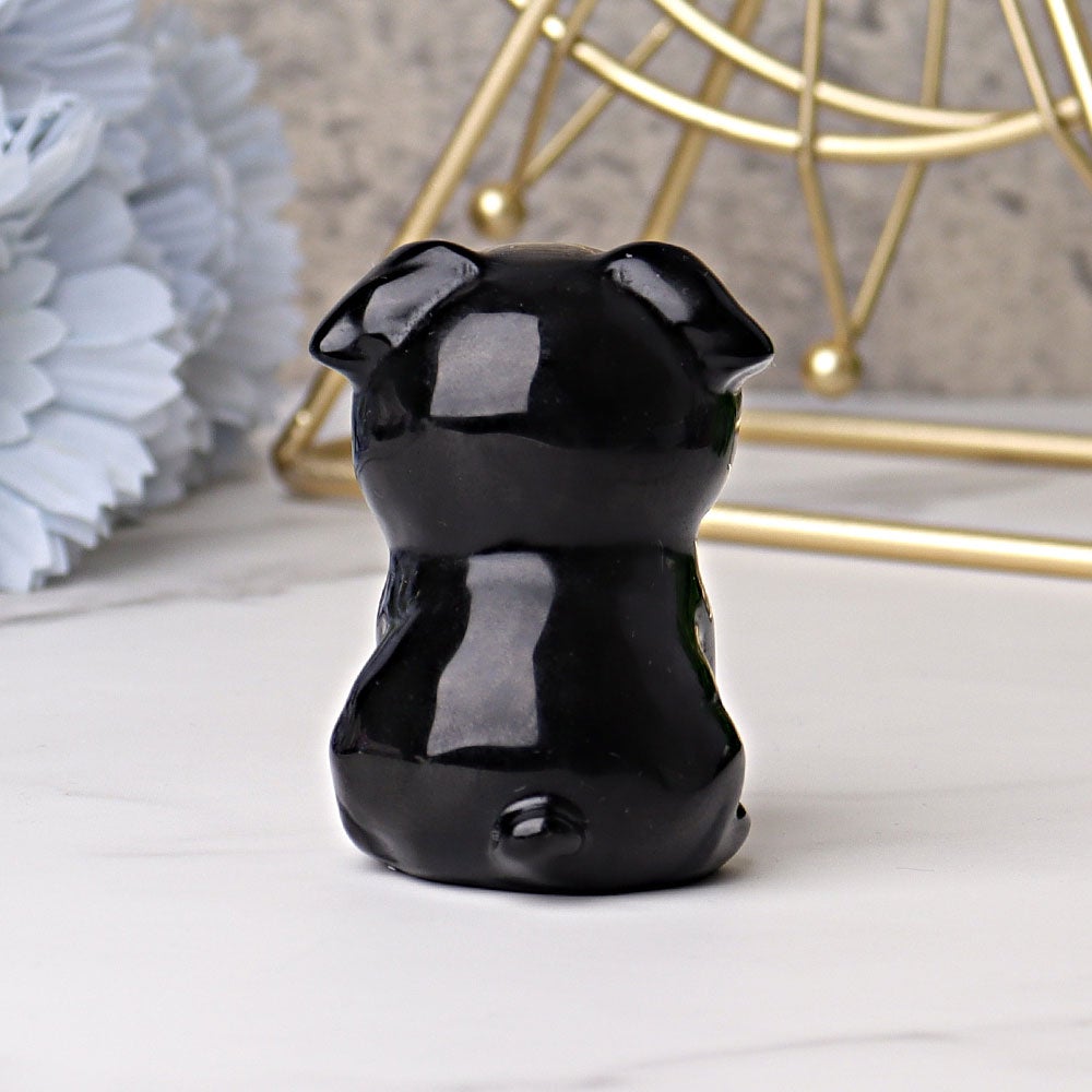 2.3" Black Obsidian Pug Dog Crystal Carvings Wholesale Crystals