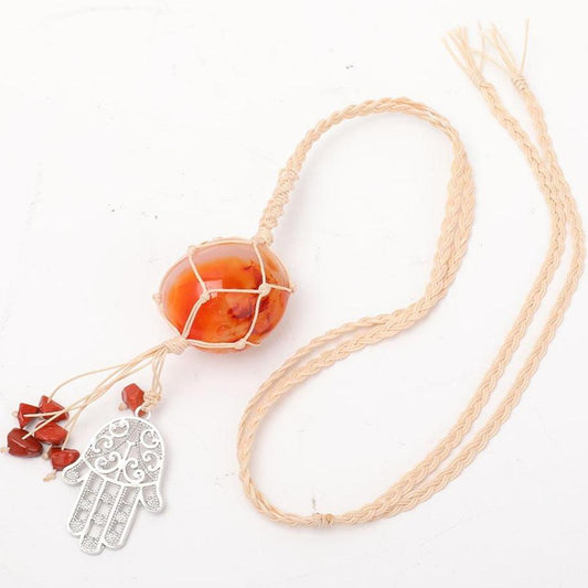 Straw Rope Wrapped Carnelian Stone Adjustable Necklace Wholesale Crystals